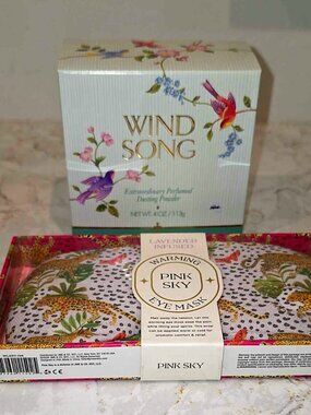 Wind Song Dusting Powder 4 Oz & Pink Sky Lavender Eye Mask Gift Bundle NIB